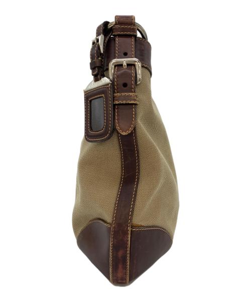 PRADA（プラダ）PRADA (プラダ) ロゴジャガードハンドバッグ ベージュ×ブラウンの古着・服飾アイテム