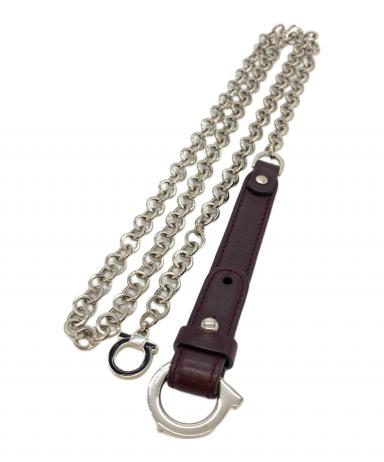 サルヴァトーレフェラガモ ガンチーニ 金具 レザー切替 チェーン ベルト ブラック シルバー【中古】 Salvatore Ferragamo - サルヴァトーレフェラガモ ガンチーニ 金具