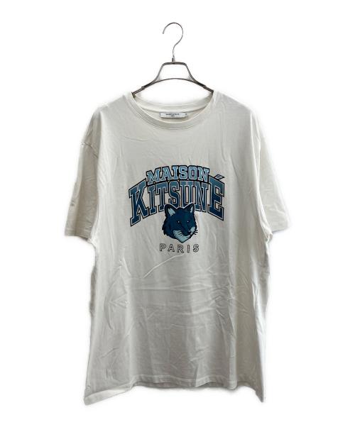 maison kitsune（メゾンキツネ）MAISON KITSUNE (メゾンキツネ) プリントTシャツ ホワイト×ブルー サイズ:XLの古着・服飾アイテム