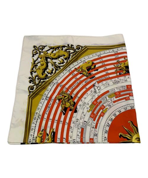 HERMES（エルメス）HERMES (エルメス) カレ90 DIES ET HORE 占星術 ホワイト×オレンジの古着・服飾アイテム