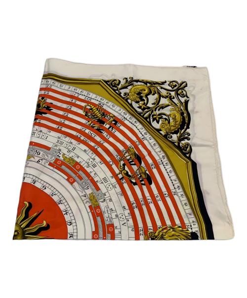 HERMES（エルメス）HERMES (エルメス) カレ90 DIES ET HORE 占星術 ホワイト×オレンジの古着・服飾アイテム