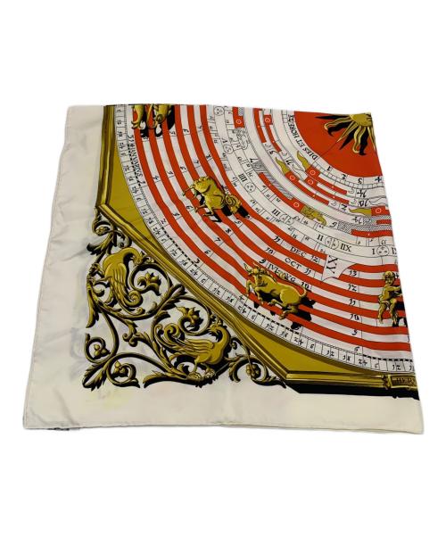 HERMES（エルメス）HERMES (エルメス) カレ90 DIES ET HORE 占星術 ホワイト×オレンジの古着・服飾アイテム