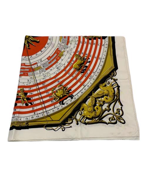 HERMES（エルメス）HERMES (エルメス) カレ90 DIES ET HORE 占星術 ホワイト×オレンジの古着・服飾アイテム