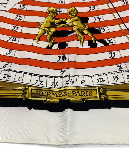 HERMES（エルメス）HERMES (エルメス) カレ90 DIES ET HORE 占星術 ホワイト×オレンジの古着・服飾アイテム