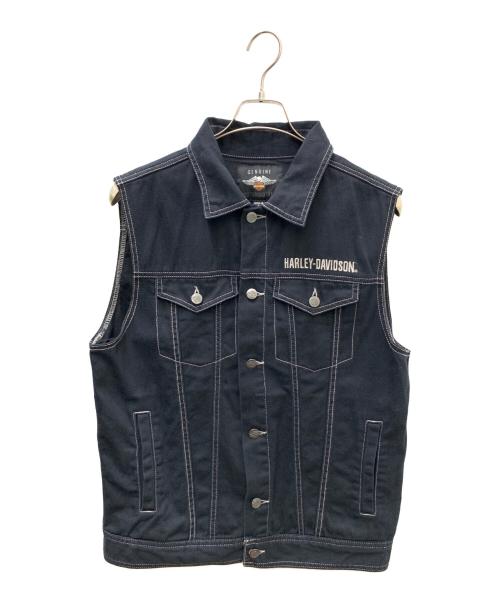 HARLEY-DAVIDSON（ハーレーダビッドソン）HARLEY-DAVIDSON (ハーレーダビッドソン) Embossed Upright Eagle Denim Vest ブラック サイズ:Mの古着・服飾アイテム