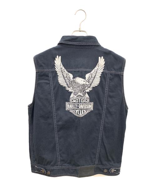 HARLEY-DAVIDSON（ハーレーダビッドソン）HARLEY-DAVIDSON (ハーレーダビッドソン) Embossed Upright Eagle Denim Vest ブラック サイズ:Mの古着・服飾アイテム