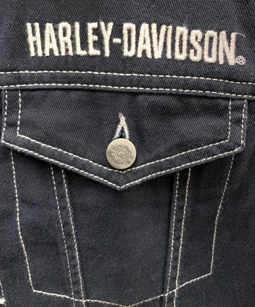 HARLEY-DAVIDSON（ハーレーダビッドソン）HARLEY-DAVIDSON (ハーレーダビッドソン) Embossed Upright Eagle Denim Vest ブラック サイズ:Mの古着・服飾アイテム