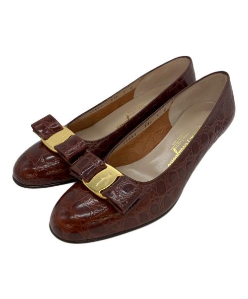 Salvatore Ferragamo（サルヴァトーレ フェラガモ）Salvatore Ferragamo (サルヴァトーレ フェラガモ) リボンパンプス ブラウン サイズ:25の古着・服飾アイテム