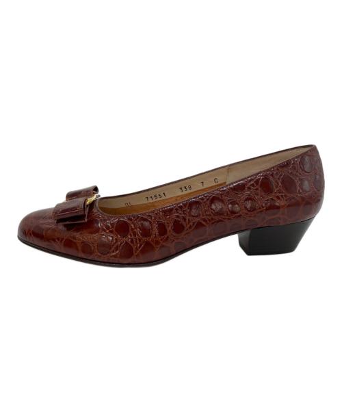 Salvatore Ferragamo（サルヴァトーレ フェラガモ）Salvatore Ferragamo (サルヴァトーレ フェラガモ) リボンパンプス ブラウン サイズ:25の古着・服飾アイテム