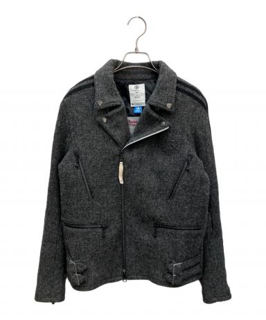 アディダスxネイバーフッドOBYOハリスツイード ライダースジャケット 黒 中古・古着通販】adidas (アディダス) Harris Tweed (ハリスツイード