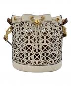 TORY BURCHトリーバーチ）の古着「ショルダーバスケットバッグ」｜ホワイト×ブラウン