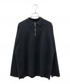 BATONERバトナ―）の古着「32G SMOOTH WOOL POLO HALF ZIP」｜ブラック