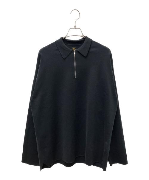 BATONER（バトナ―）BATONER (バトナ―) 32G SMOOTH WOOL POLO HALF ZIP ブラック サイズ:Lの古着・服飾アイテム