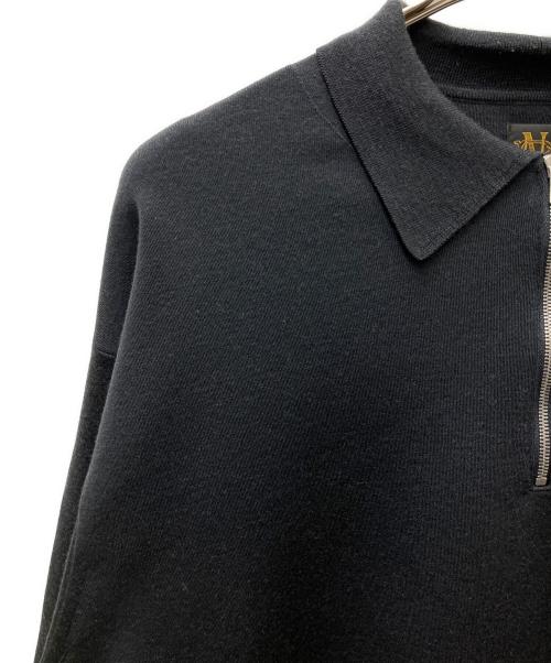 BATONER（バトナ―）BATONER (バトナ―) 32G SMOOTH WOOL POLO HALF ZIP ブラック サイズ:Lの古着・服飾アイテム