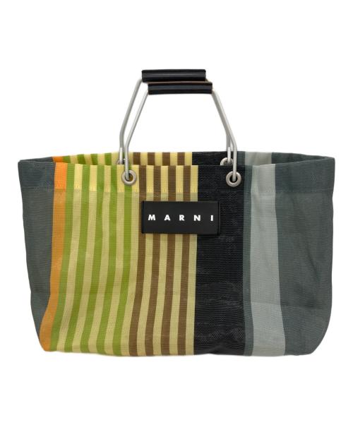 MARNI（マルニ）MARNI (マルニ) ストライプショッピングトートバッグ グリーン×ブラウン×グレーの古着・服飾アイテム