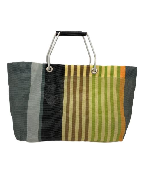 MARNI（マルニ）MARNI (マルニ) ストライプショッピングトートバッグ グリーン×ブラウン×グレーの古着・服飾アイテム