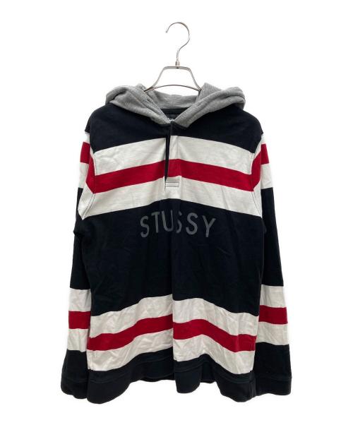 stussy（ステューシー）stussy (ステューシー) プルオーバーパーカー ブラック×ホワイト サイズ:Ｍの古着・服飾アイテム