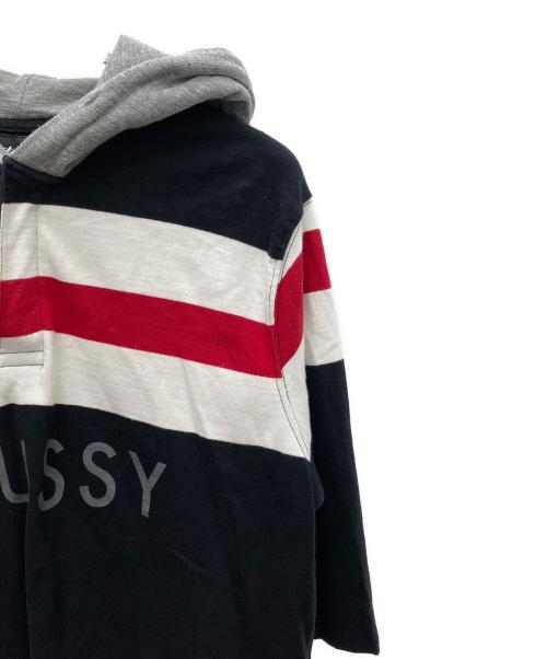 stussy（ステューシー）stussy (ステューシー) プルオーバーパーカー ブラック×ホワイト サイズ:Ｍの古着・服飾アイテム