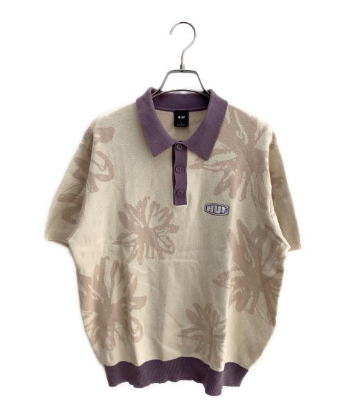 HUF（ハフ）HUF (ハフ) 半袖ポロシャツ ベージュ×パープル サイズ:Ｓの古着・服飾アイテム