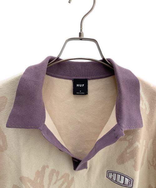 HUF（ハフ）HUF (ハフ) 半袖ポロシャツ ベージュ×パープル サイズ:Ｓの古着・服飾アイテム