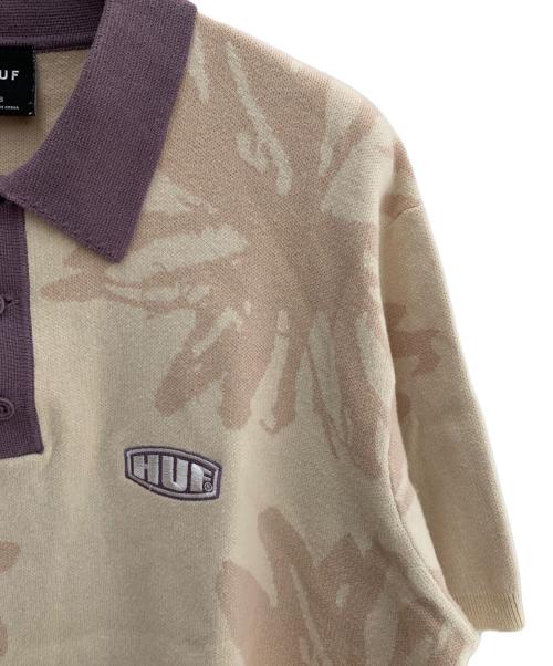 HUF（ハフ）HUF (ハフ) 半袖ポロシャツ ベージュ×パープル サイズ:Ｓの古着・服飾アイテム