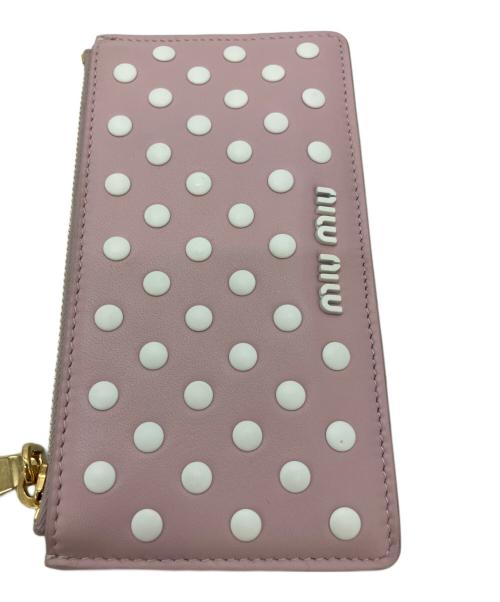 MIU MIU（ミュウミュウ）MIU MIU (ミュウミュウ) カードケース ピンク×ホワイトの古着・服飾アイテム