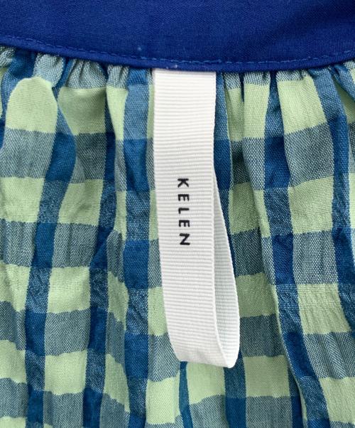 kelen（ケレン）kelen (ケレン) 半袖ワンピース 黄緑×ブルー サイズ:FREEの古着・服飾アイテム
