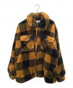PERK GAPSパークギャップス）の古着「フェイクファーチェック柄ジャケット」｜ブラウン×ブラック