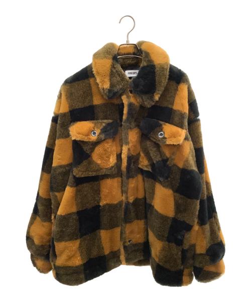 PERK GAPS（パークギャップス）perk gaps (パークギャップス) フェイクファーチェック柄ジャケット ブラウン×ブラック サイズ:XLの古着・服飾アイテム