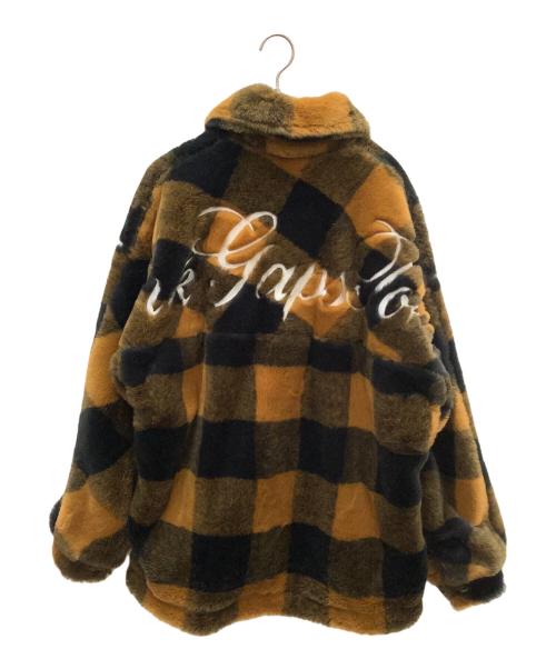 PERK GAPS（パークギャップス）perk gaps (パークギャップス) フェイクファーチェック柄ジャケット ブラウン×ブラック サイズ:XLの古着・服飾アイテム