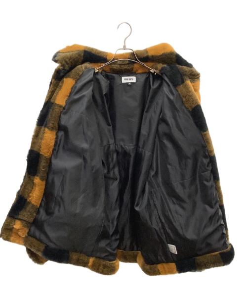 PERK GAPS（パークギャップス）perk gaps (パークギャップス) フェイクファーチェック柄ジャケット ブラウン×ブラック サイズ:XLの古着・服飾アイテム