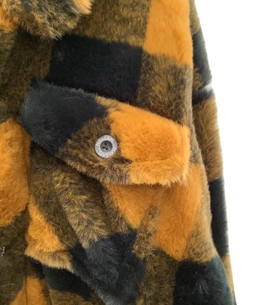 PERK GAPS（パークギャップス）perk gaps (パークギャップス) フェイクファーチェック柄ジャケット ブラウン×ブラック サイズ:XLの古着・服飾アイテム