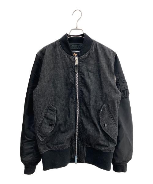 ALPHA（アルファ）ALPHA (アルファ) 切替デニムフライトジャケット ブラック サイズ:Lの古着・服飾アイテム