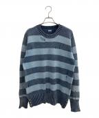 TMTティーエムティー）の古着「INDIGO BULLET HOLE BORDER KNIT PULLOVER」｜ネイビー