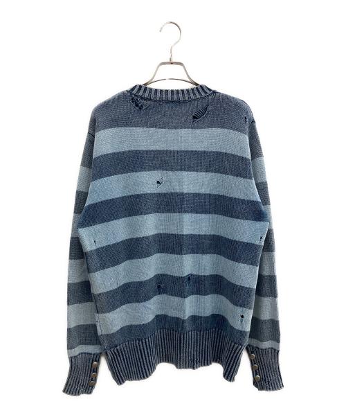 TMT（ティーエムティー）TMT (ティーエムティー) 	INDIGO BULLET HOLE BORDER KNIT PULLOVER ネイビー サイズ:Lの古着・服飾アイテム