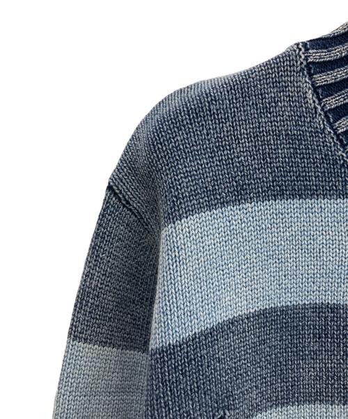 TMT（ティーエムティー）TMT (ティーエムティー) 	INDIGO BULLET HOLE BORDER KNIT PULLOVER ネイビー サイズ:Lの古着・服飾アイテム