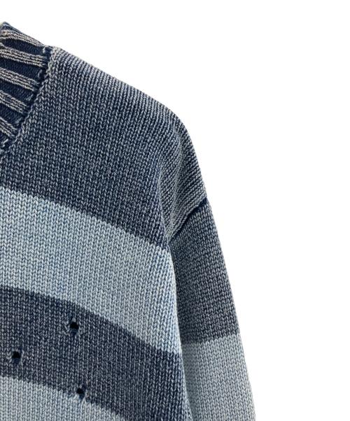 TMT（ティーエムティー）TMT (ティーエムティー) 	INDIGO BULLET HOLE BORDER KNIT PULLOVER ネイビー サイズ:Lの古着・服飾アイテム