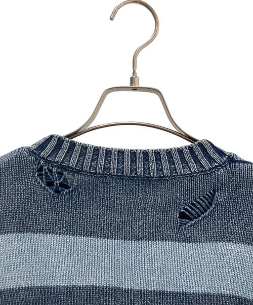 TMT（ティーエムティー）TMT (ティーエムティー) 	INDIGO BULLET HOLE BORDER KNIT PULLOVER ネイビー サイズ:Lの古着・服飾アイテム