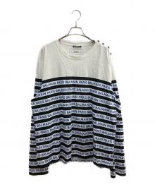 BALMAIN（バルマン）の古着「ボーダーロゴラインスウェット」｜ホワイト×ブルー×ブラック