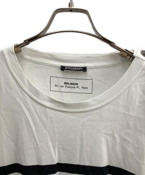 BALMAIN（バルマン）BALMAIN (バルマン) ボーダーロゴラインスウェット ホワイト×ブルー×ブラック サイズ:XXXLの古着・服飾アイテム