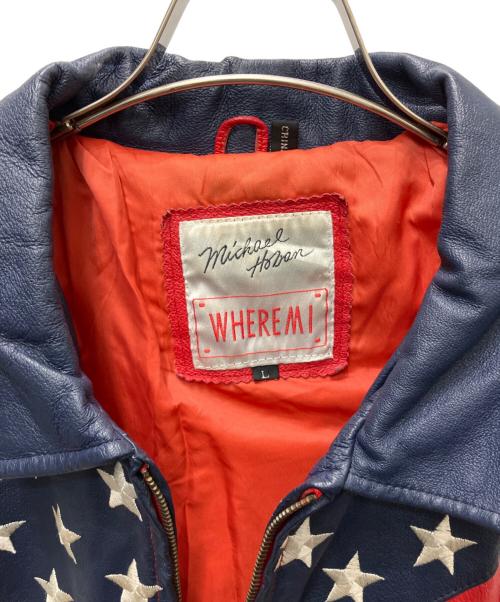 WHEREMI（マイケル・ホーバン ウェア・エム・アイ）WHEREMI (マイケル・ホーバン ウェア・エム・アイ) レザージャケット ネイビー×レッド サイズ:Lの古着・服飾アイテム