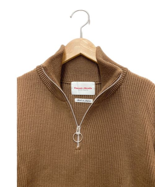VINCENT ET MIREILLE（ヴァンソンエミレイユ）Vincent et Mireille (ヴァンソンエミレイユ) 畦編み ハーフジップ プルオーバー ブラウン サイズ:Fの古着・服飾アイテム