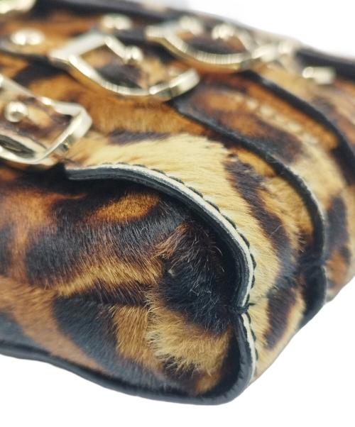 JIMMY CHOO（ジミーチュウ）JIMMY CHOO (ジミーチュウ) BIKER LEOPARD PONY HAIR BRIX CONVERTIBLE CLUTCH ベージュ×ブラウンの古着・服飾アイテム