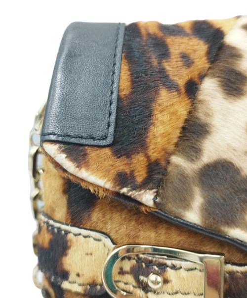JIMMY CHOO（ジミーチュウ）JIMMY CHOO (ジミーチュウ) BIKER LEOPARD PONY HAIR BRIX CONVERTIBLE CLUTCH ベージュ×ブラウンの古着・服飾アイテム