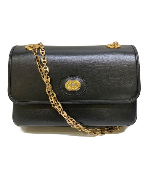 GUCCI（グッチ）GUCCI (グッチ) チェーンショルダーバッグ マリーナ ブラック×ゴールドの古着・服飾アイテム