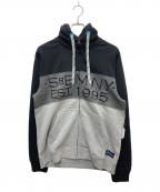 SIR BENNI MILESサーベニマイルス）の古着「ロゴ刺繍ジップパーカー」｜ブラック×グレー