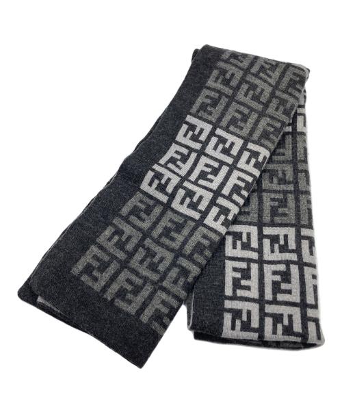 FENDI（フェンディ）FENDI (フェンディ) ズッキーノウールマフラー グレー×ブラックの古着・服飾アイテム