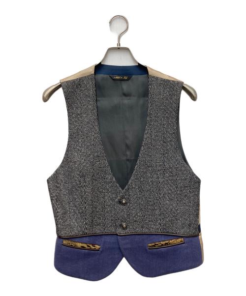 D'ETRE（デートル）D'ETRE (デートル) D'ETRE切替ジレ グレー×ベージュ サイズ:44の古着・服飾アイテム