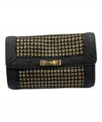 ANYA HINDMARCHアニヤ・ハインドマーチ）の古着「編込みクラッチバッグ」｜ブラック×ゴールド