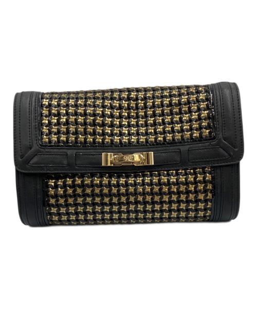 ANYA HINDMARCH（アニヤ・ハインドマーチ）ANYA HINDMARCH (アニヤ・ハインドマーチ) 編込みクラッチバッグ ブラック×ゴールドの古着・服飾アイテム